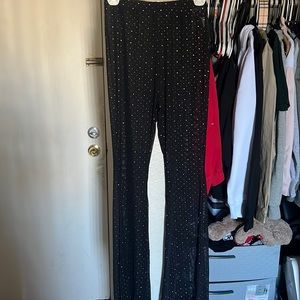 Flare mesh rhinestone pants